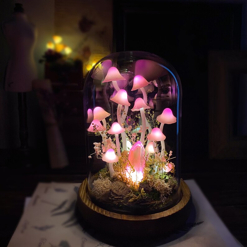 🌸 Enchanted Blush,Handcrafted Pink Mushroom Crystal Dome Night Light