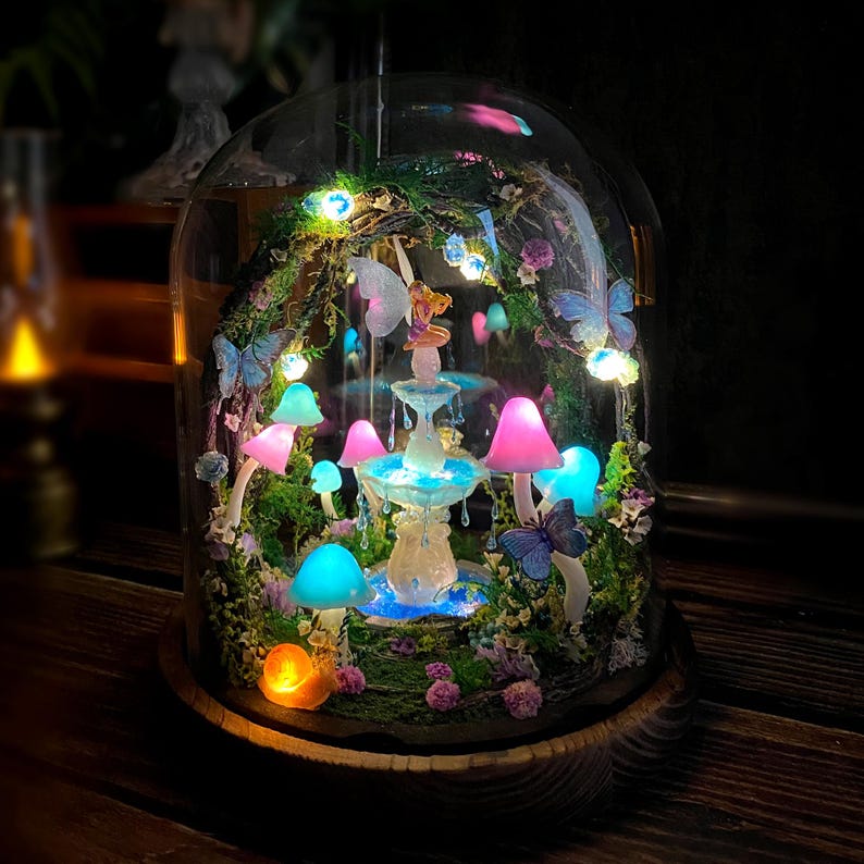 🧚‍♀️ Fairy Fountain,Handcrafted Whimsical Multicolored Mushroom Night Light