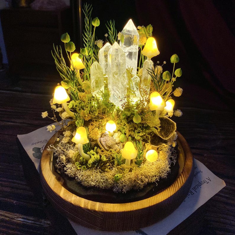 🔮 Crystal Forest ,Handcrafted Mushroom Dome Night Light