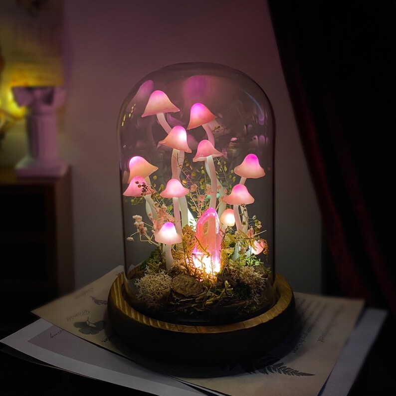 🌸 Enchanted Blush,Handcrafted Pink Mushroom Crystal Dome Night Light