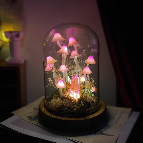 🌸 Enchanted Blush,Handcrafted Pink Mushroom Crystal Dome Night Light