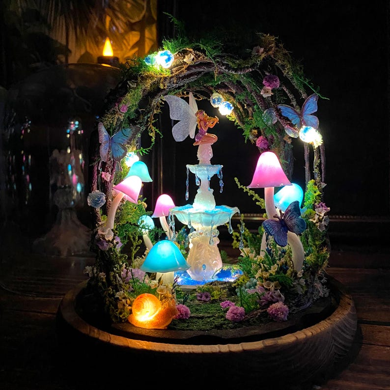 🧚‍♀️ Fairy Fountain,Handcrafted Whimsical Multicolored Mushroom Night Light