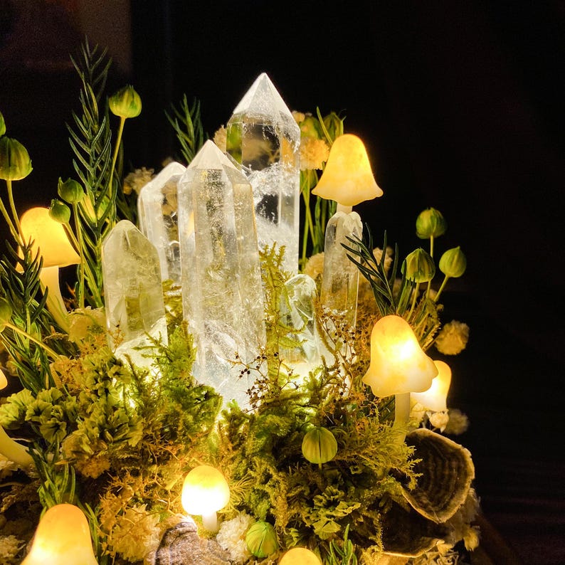 🔮 Crystal Forest ,Handcrafted Mushroom Dome Night Light