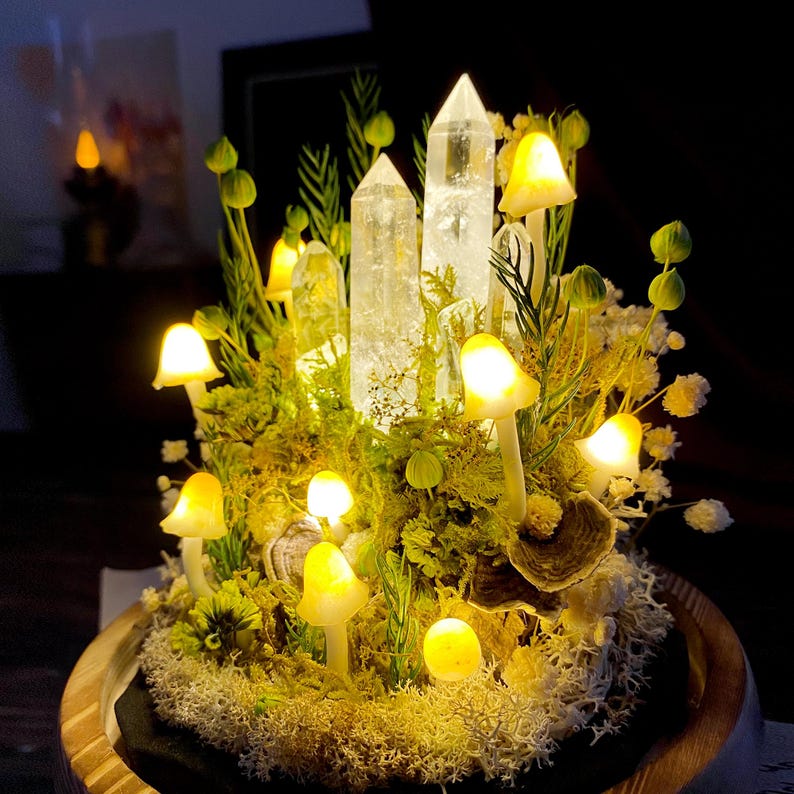 🔮 Crystal Forest ,Handcrafted Mushroom Dome Night Light