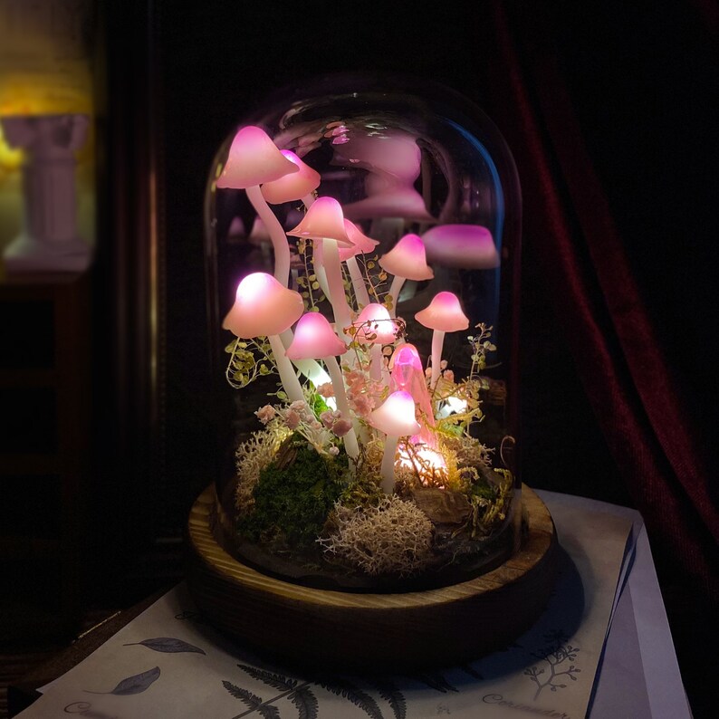 🌸 Enchanted Blush,Handcrafted Pink Mushroom Crystal Dome Night Light