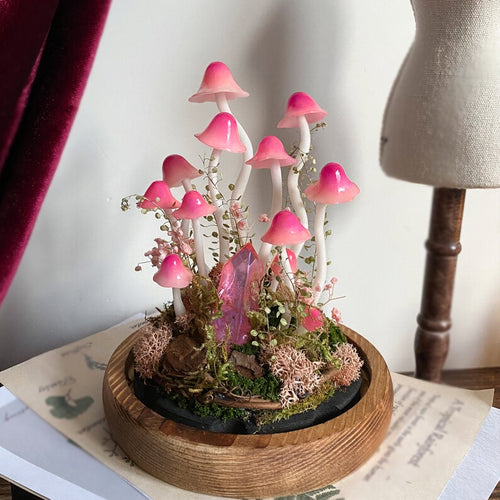 🌸 Enchanted Blush,Handcrafted Pink Mushroom Crystal Dome Night Light