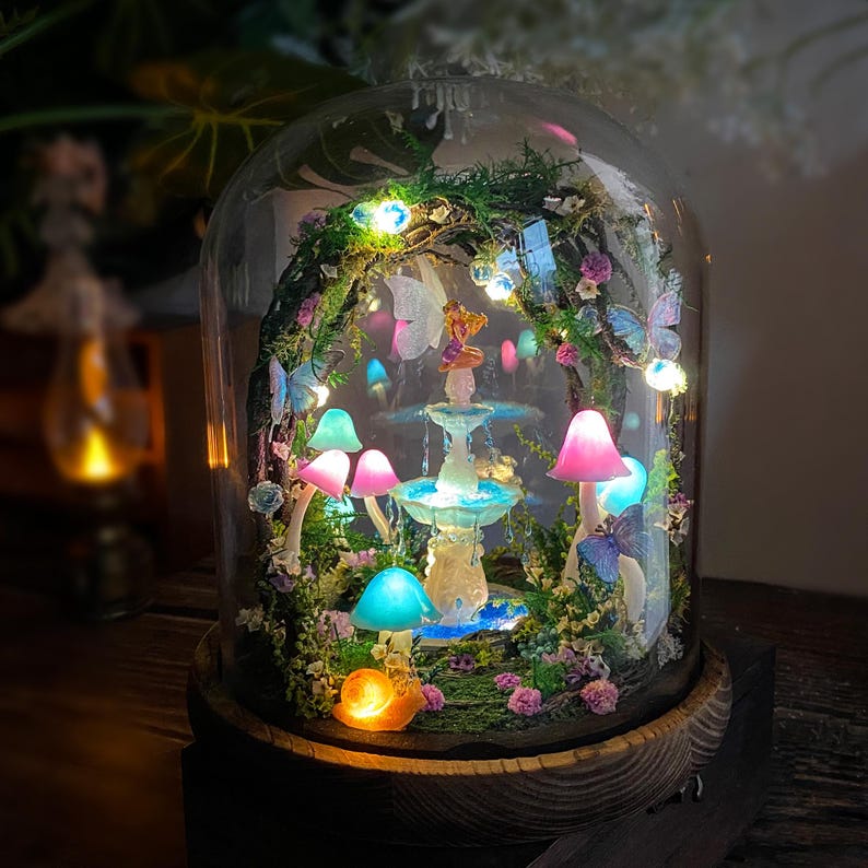 🧚‍♀️ Fairy Fountain,Handcrafted Whimsical Multicolored Mushroom Night Light