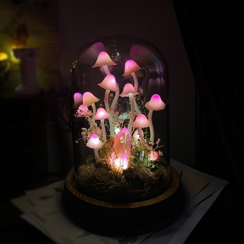 🌸 Enchanted Blush,Handcrafted Pink Mushroom Crystal Dome Night Light