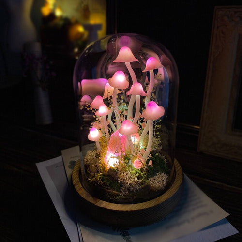 🌸 Enchanted Blush,Handcrafted Pink Mushroom Crystal Dome Night Light